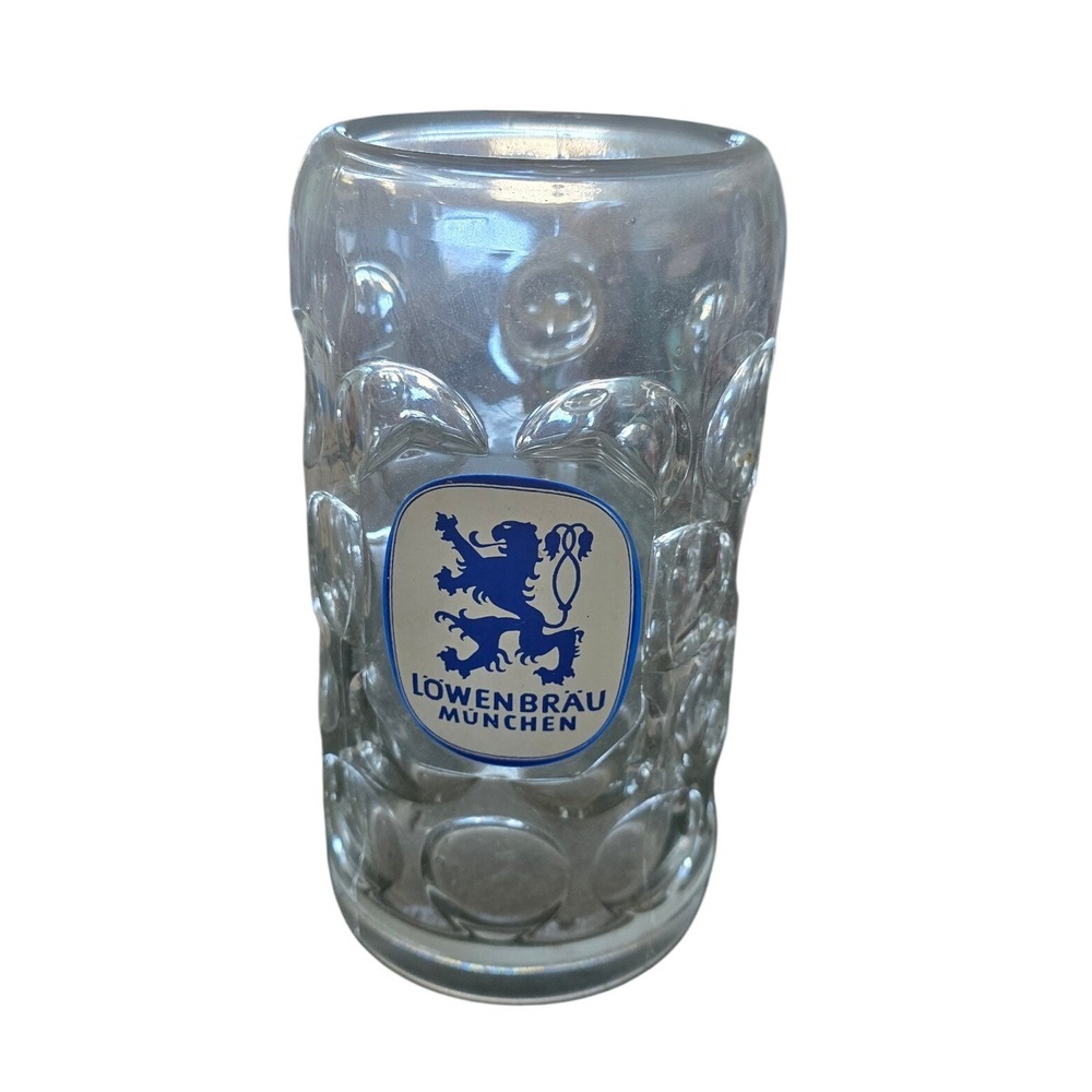 Huge 1L Lowenbrau Munchen German Beer Stein Dimpled Mug Blue Lion‎ Oktoberfest